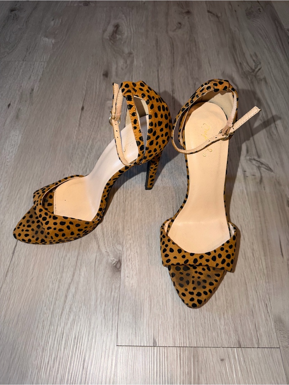 Qupid Leopard Print Ankle-Strap Pointed-Toe Heels